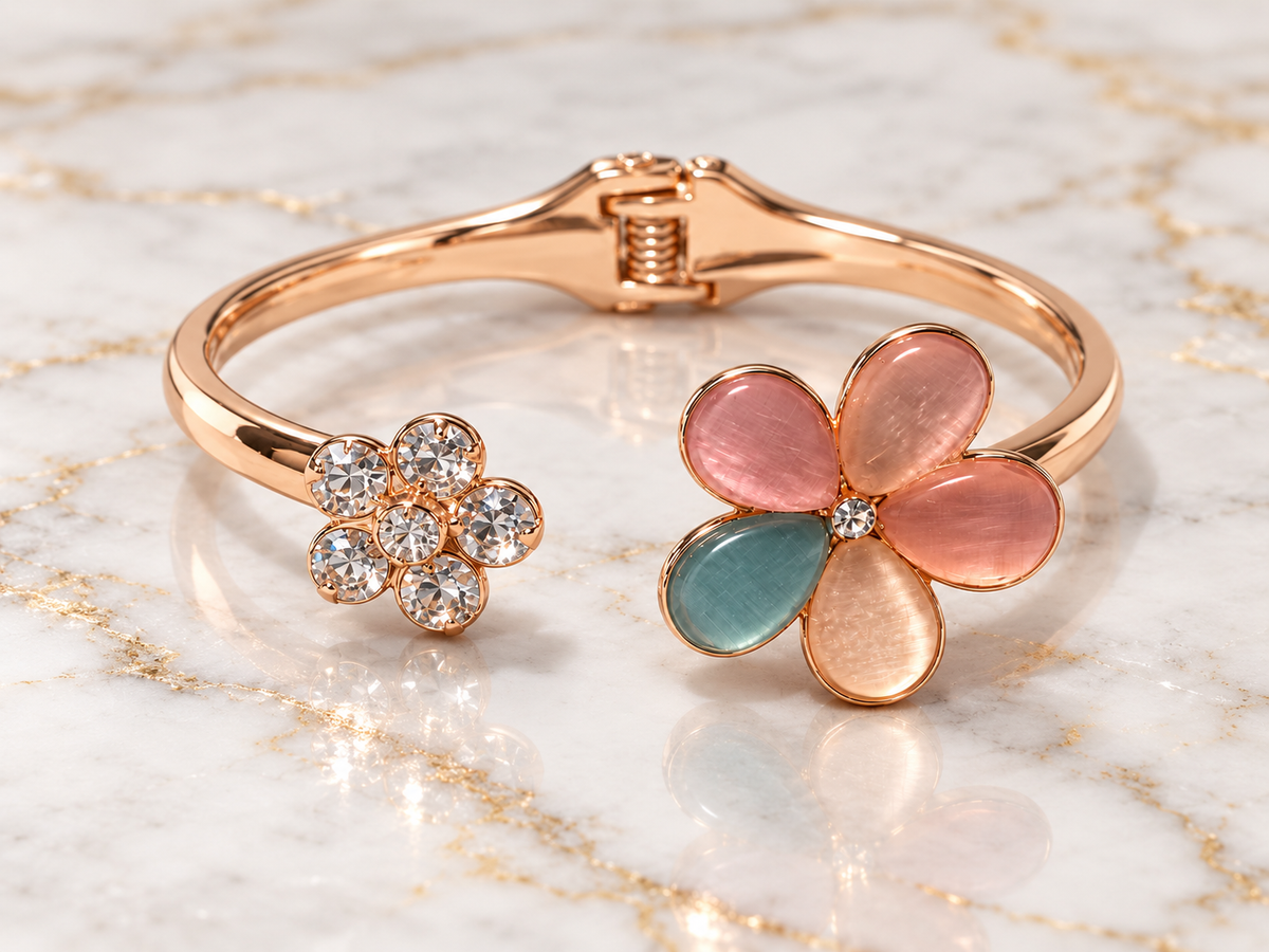 Rose-Gold Floral Hinged Cuff