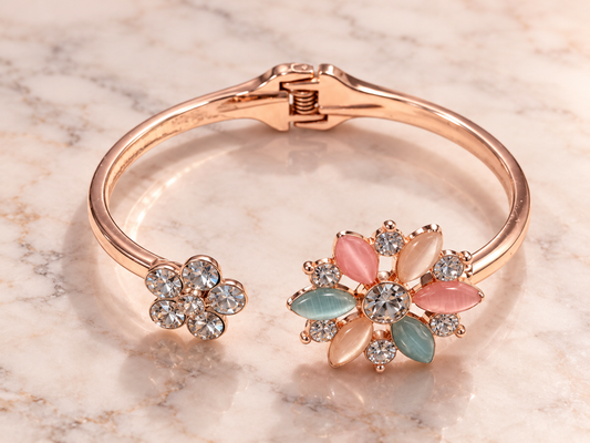 Rose-Gold Bloom Crystal Cuff