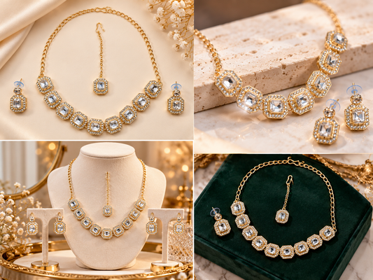 Royal Radiance – Gold-Tone Bridal Jewellery Set with Maang Tikka