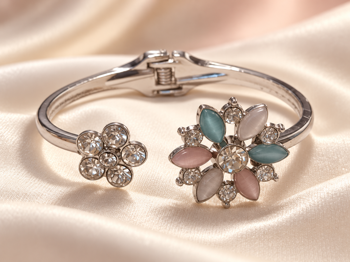 Blush & Bloom Silver-Tone Crystal Cuff Bracelet