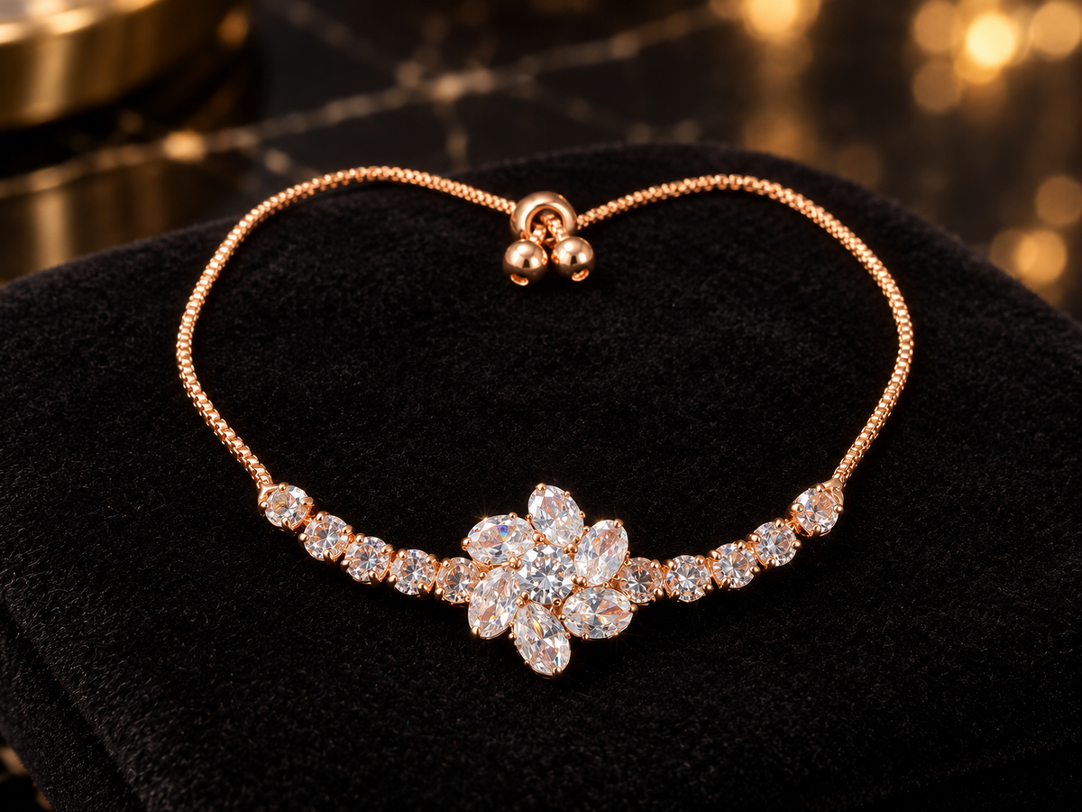 Rose Gold Floral Crystal Bracelet