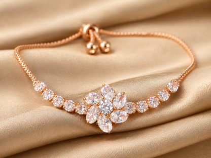 Rose Gold Floral Crystal Bracelet