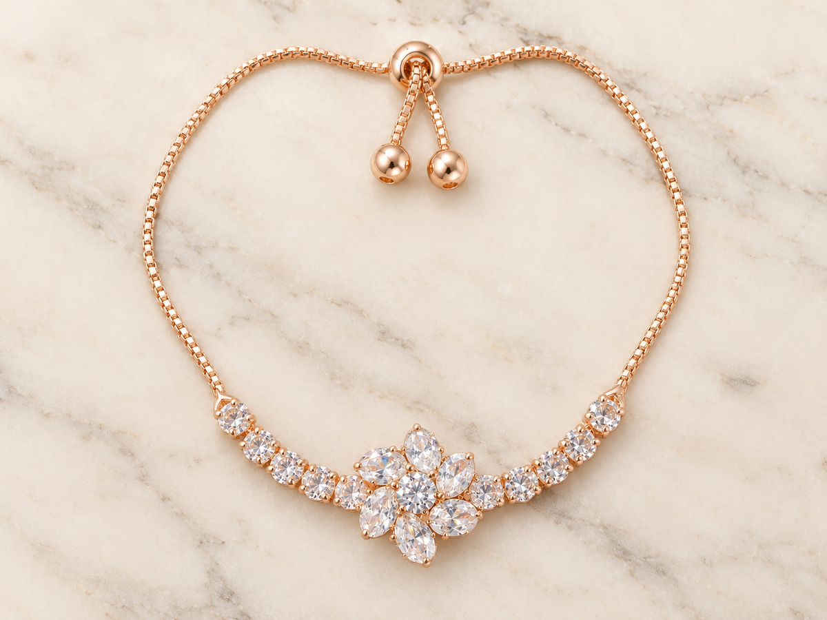 Rose Gold Floral Crystal Bracelet