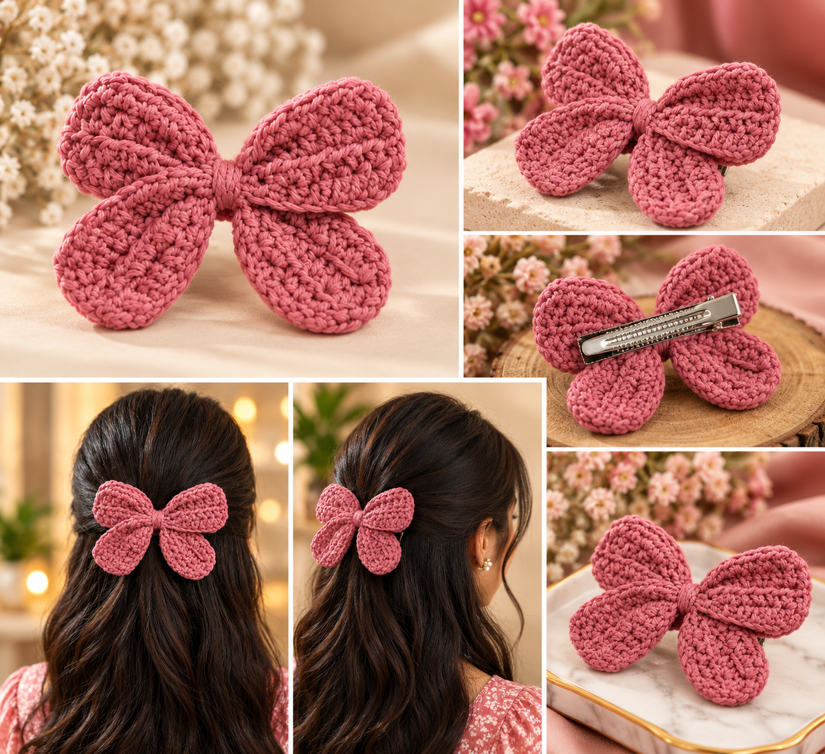 Petal Charm Crochet Bow