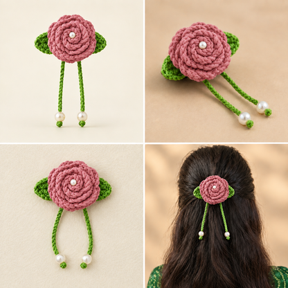 Crochet Rose Hair Pin