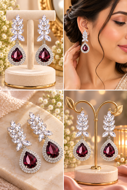Elegant Ruby Crystal Drop Earrings