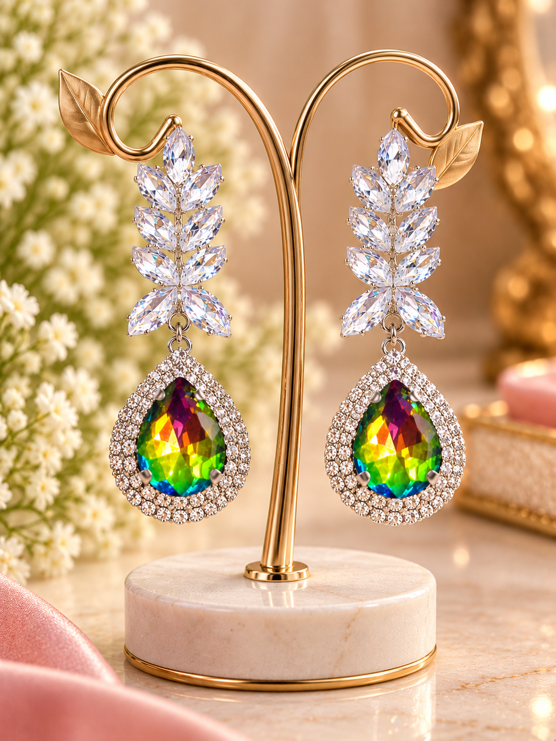 Elegant Ruby Crystal Drop Earrings