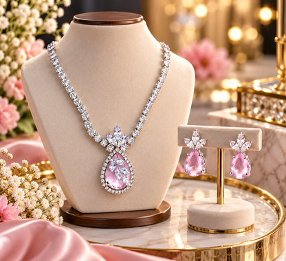Pink Teardrop Necklace & Earring Set