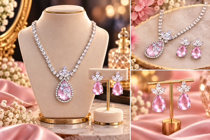 Pink Teardrop Necklace & Earring Set