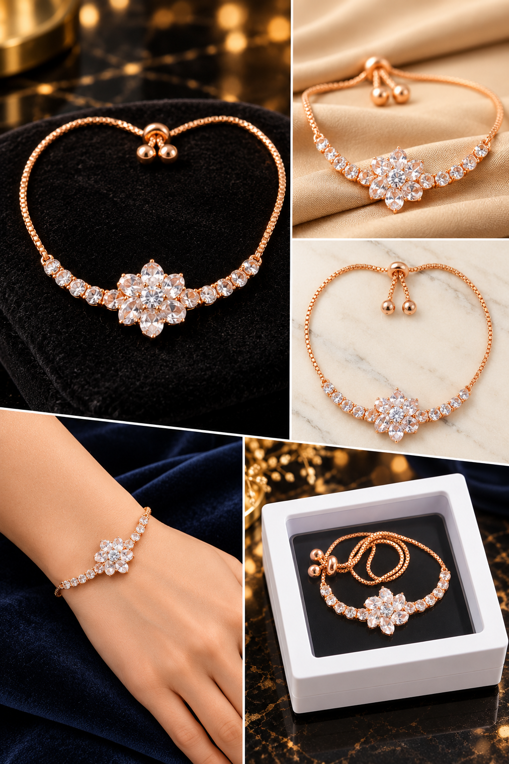 Rose Gold Floral Crystal Bracelet