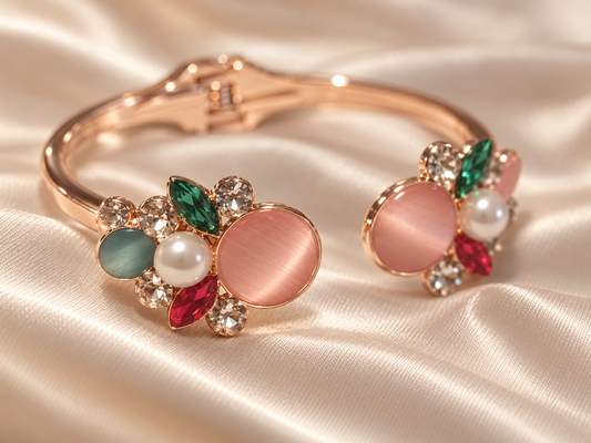 Rose Gold Pearl And Crystal cuff