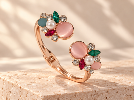 Rose Gold Pearl And Crystal cuff