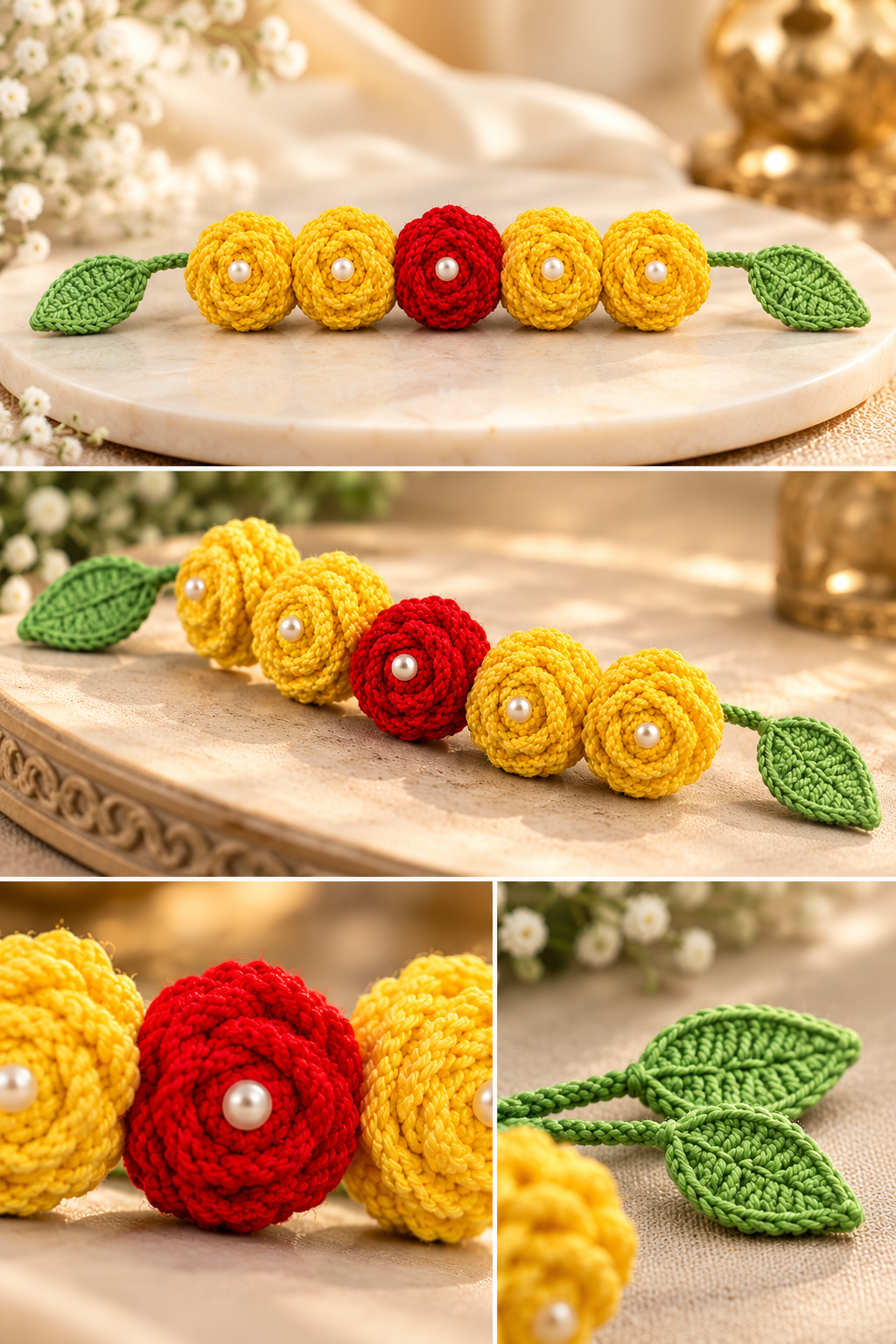 2 in 1 Crochet Rose Gajra