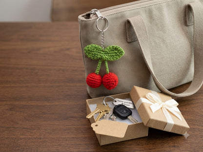 Crochet Cherry Keychain