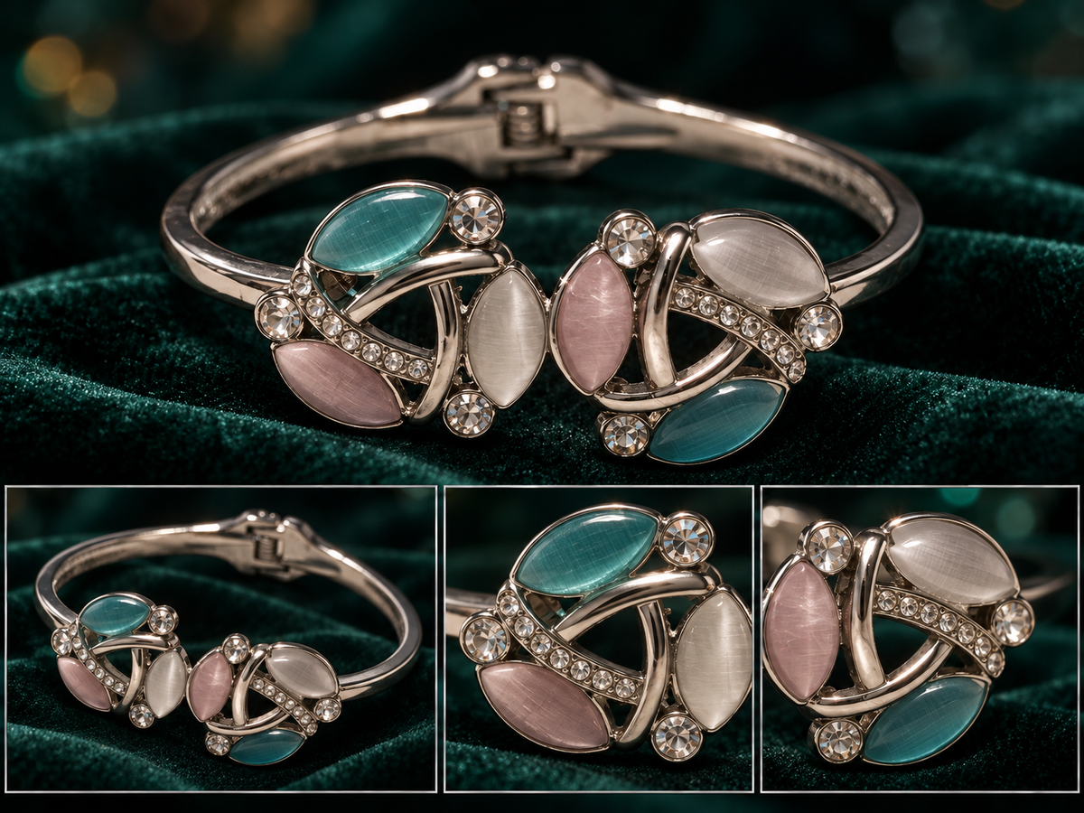 Silver-Tone Multicolor Cat’s-Eye Cuff