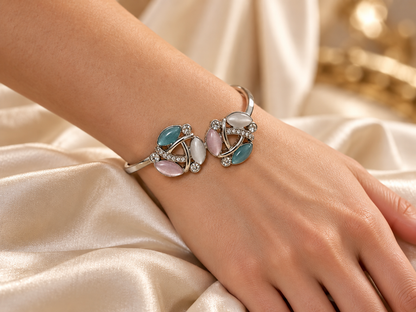 Silver-Tone Multicolor Cat’s-Eye Cuff