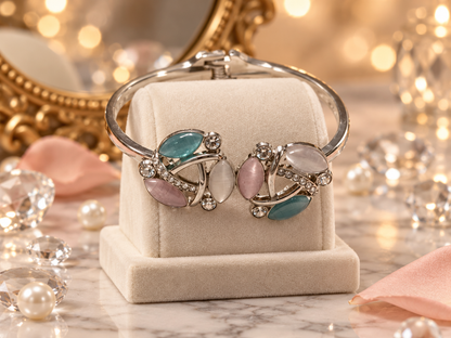 Silver-Tone Multicolor Cat’s-Eye Cuff