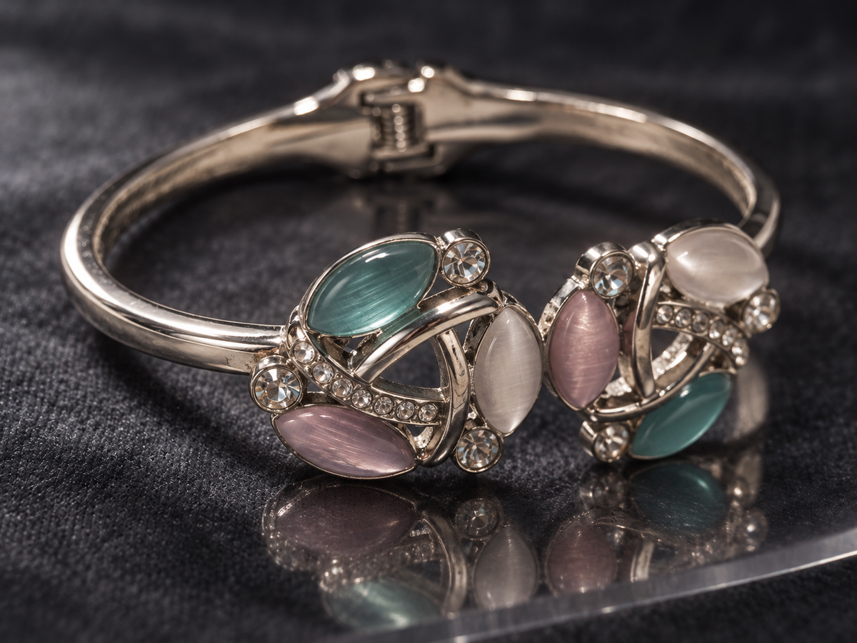 Silver-Tone Multicolor Cat’s-Eye Cuff