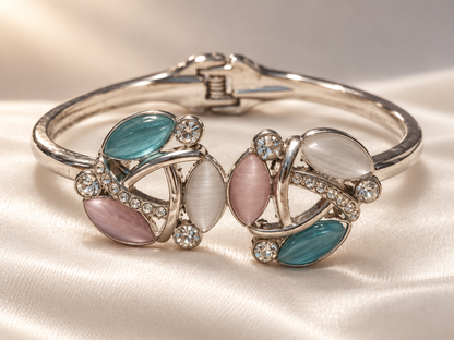 Silver-Tone Multicolor Cat’s-Eye Cuff