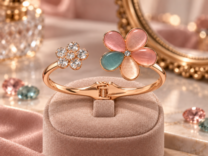 Rose-Gold Floral Hinged Cuff