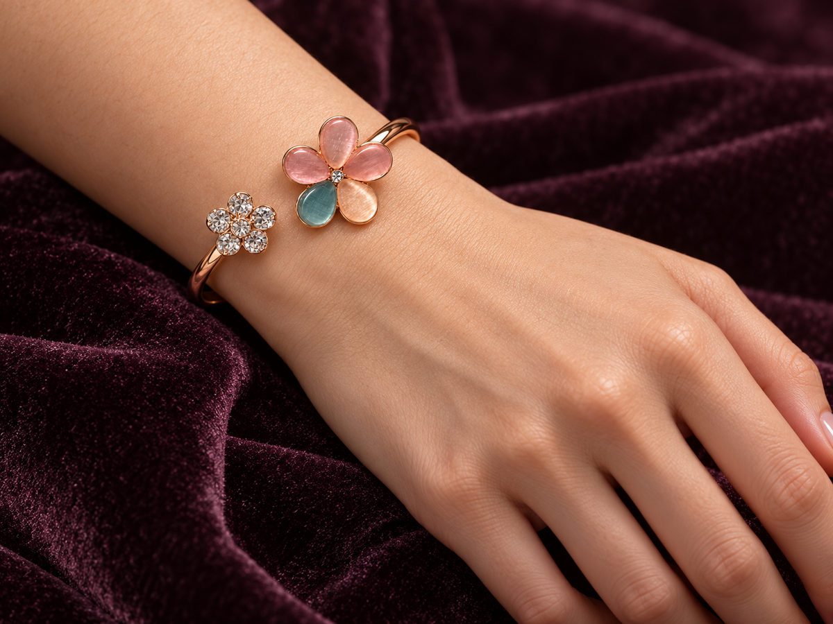 Rose-Gold Floral Hinged Cuff