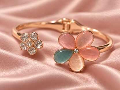 Rose-Gold Floral Hinged Cuff