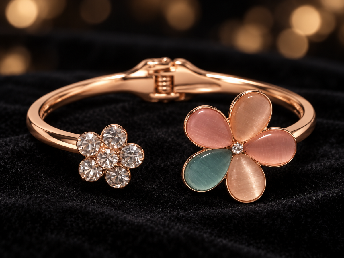 Rose-Gold Floral Hinged Cuff