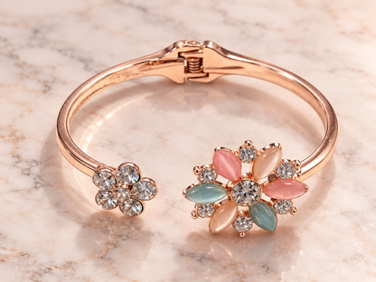 Rose-Gold Bloom Crystal Cuff