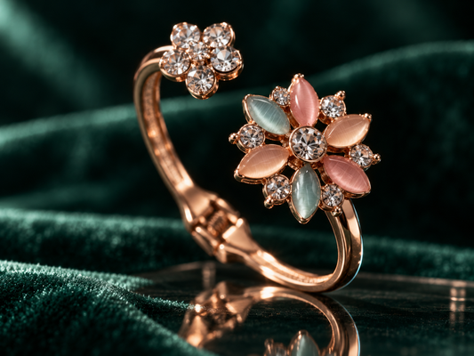 Rose-Gold Bloom Crystal Cuff