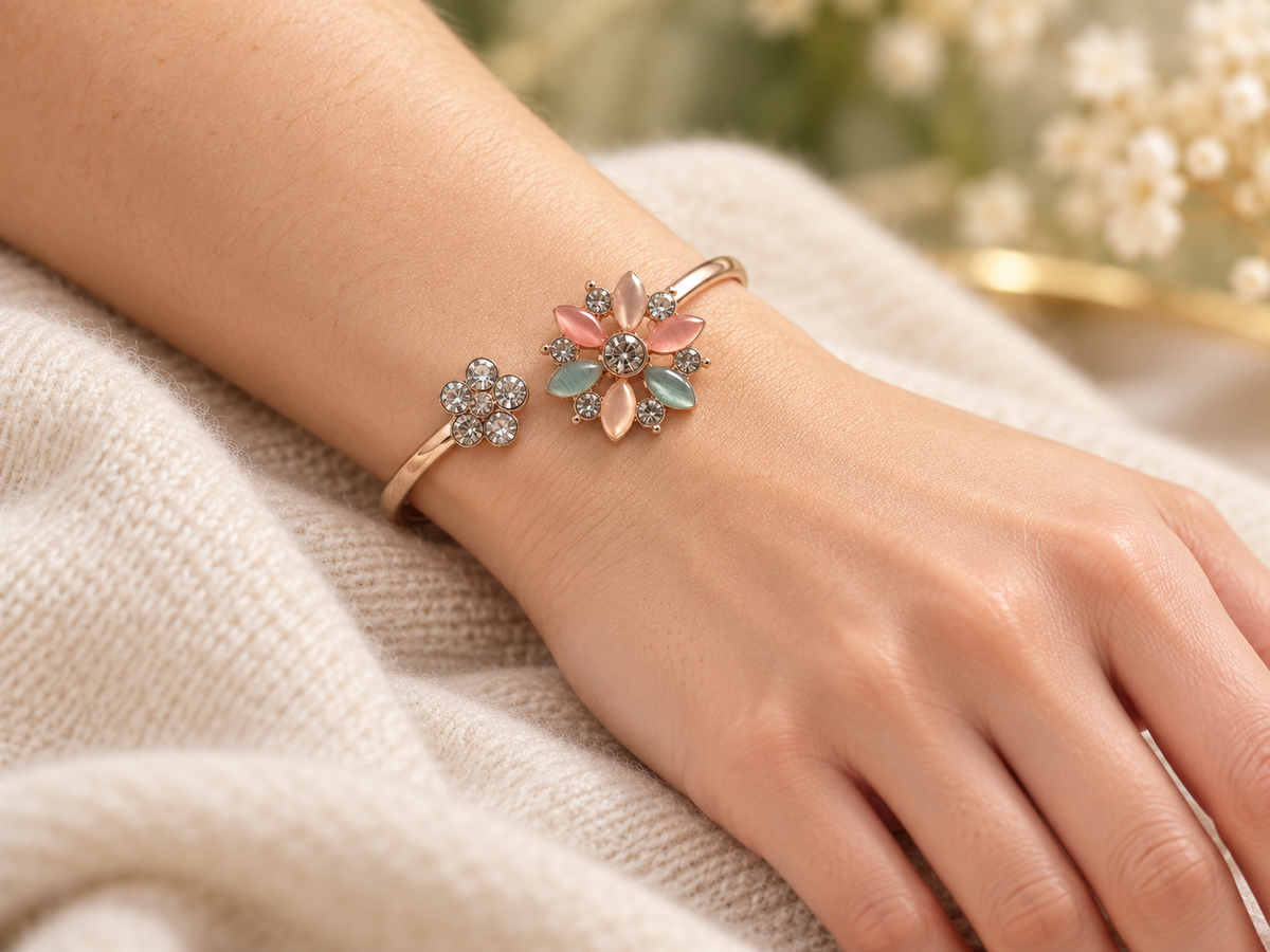 Rose-Gold Bloom Crystal Cuff