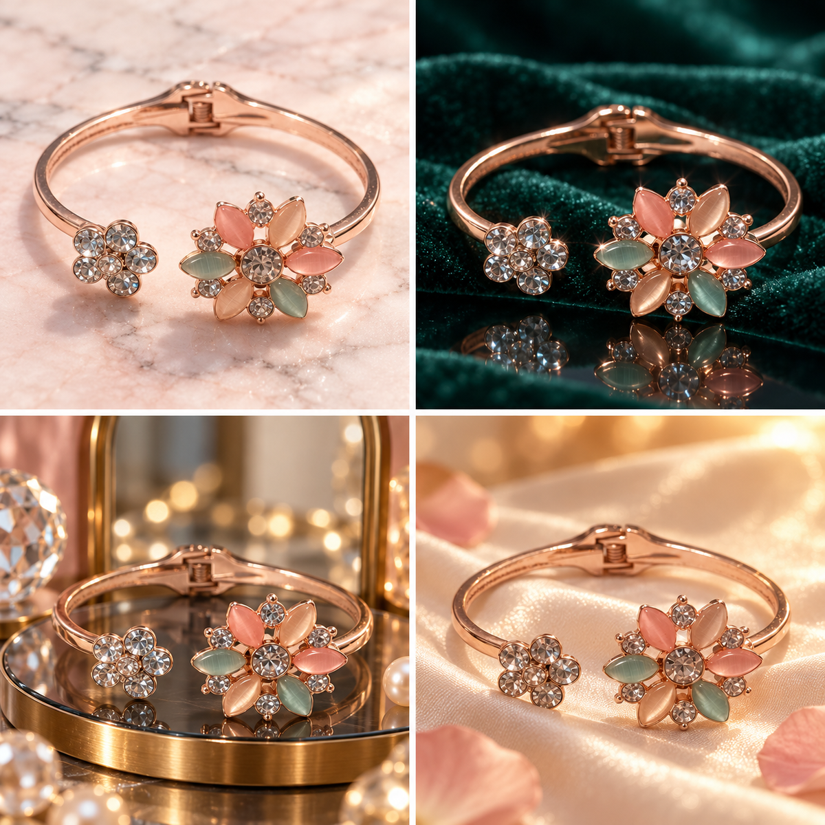 Rose-Gold Bloom Crystal Cuff