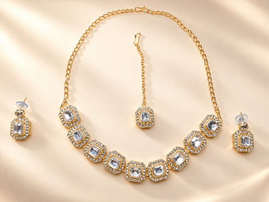 Royal Radiance – Gold-Tone Bridal Jewellery Set with Maang Tikka