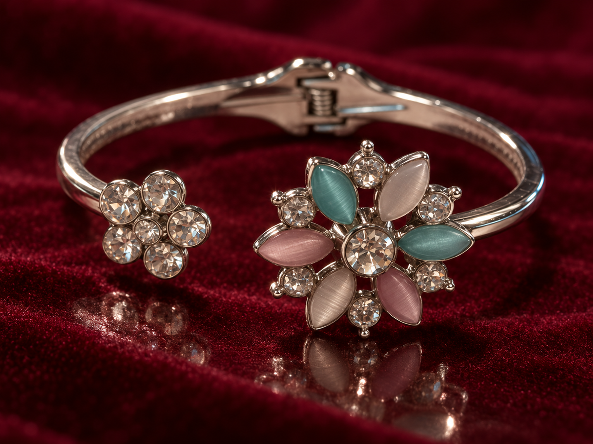 Blush & Bloom Silver-Tone Crystal Cuff Bracelet