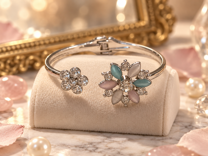 Blush & Bloom Silver-Tone Crystal Cuff Bracelet