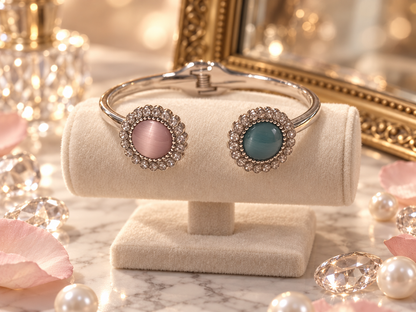 Lilac & Teal Cat’s-Eye Crystal Cuff