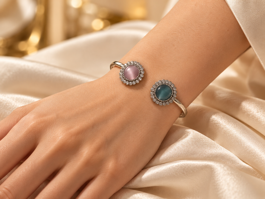 Lilac & Teal Cat’s-Eye Crystal Cuff