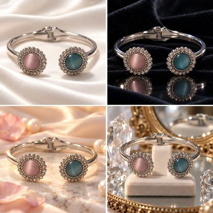 Lilac & Teal Cat’s-Eye Crystal Cuff