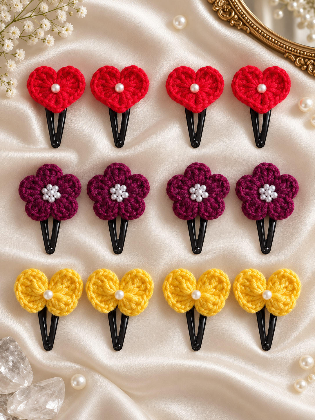 Handmade Crochet Hair Clips (12 piece)